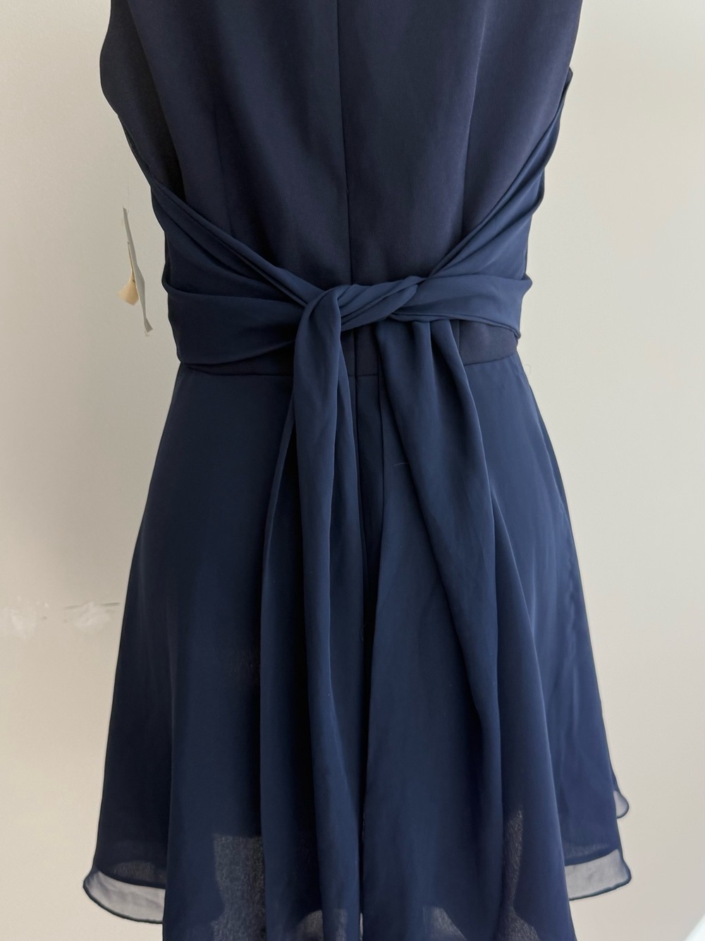 90s Kenar Navy Sleeveless Chiffon Fit-and-Flare Mini Dress - Picture 8 of 12